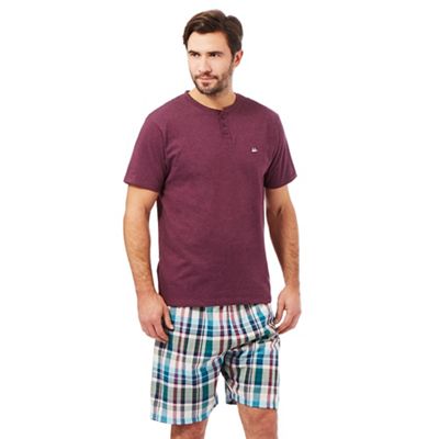 Mantaray Purple checked print granddad t-shirt and shorts loungewear set